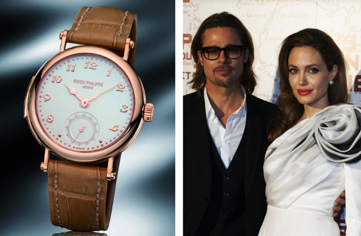 Brad Pitt gây sốc khi chi gần 400.000 USD để mua tặng vị hôn thê Angelina Jolie một chiếc đồng hồ tùy chỉnh của Patek Philippe.