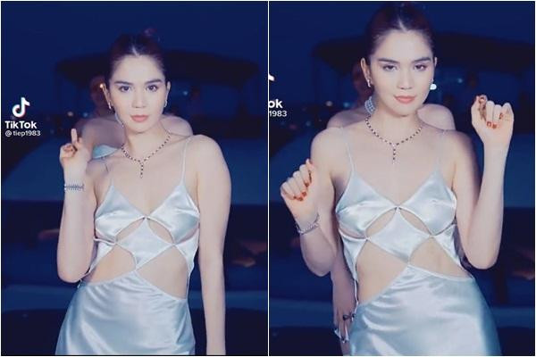 Sẽ không có gì đáng nói nếu Ngọc Trinh không thả rông. Đồng thời, 2 chi tiết nếp gấp nhô cao may trên áo lại trùng khớp luôn điểm nhạy cảm vòng 1 của chân dài Trà Vinh.