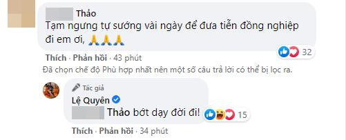 Bức ảnh của Lệ Quyên đã gây tranh cãi lớn. Nhiều người cho rằng bức ảnh này xuất hiện không phù hợp giữa lúc cả showbiz Việt phủ màu đen đau thương.