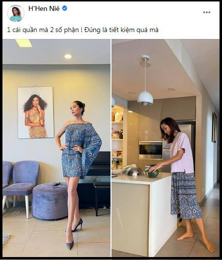 H'Hen Niê là một trong những hoa hậu gây nhiều tranh cãi nhất. Ai cũng phải gật gù rằng H'Hen Niê tài có, sắc cũng có, khí chất và thần thái lại càng có thừa, nhưng ngặt một nỗi là đồ hiệu cứ vào tay các cô là nhanh chóng trở thành những món hàng bình dân mà ai cũng có thể sở hữu. Thế nhưng mới đây, Hoa hậu Hoàn vũ 2017 lại có màn "quay xe" thành công khi quyết định biến hoá chiếc quần thụng 80k mẹ mua thành chiếc váy có một không hai. 1 chiếc quần 2 số phận: H'Hen Niê biến từ bà cô nội trợ thành chị đẹp sang chảnh chỉ sau một nốt nhạc.