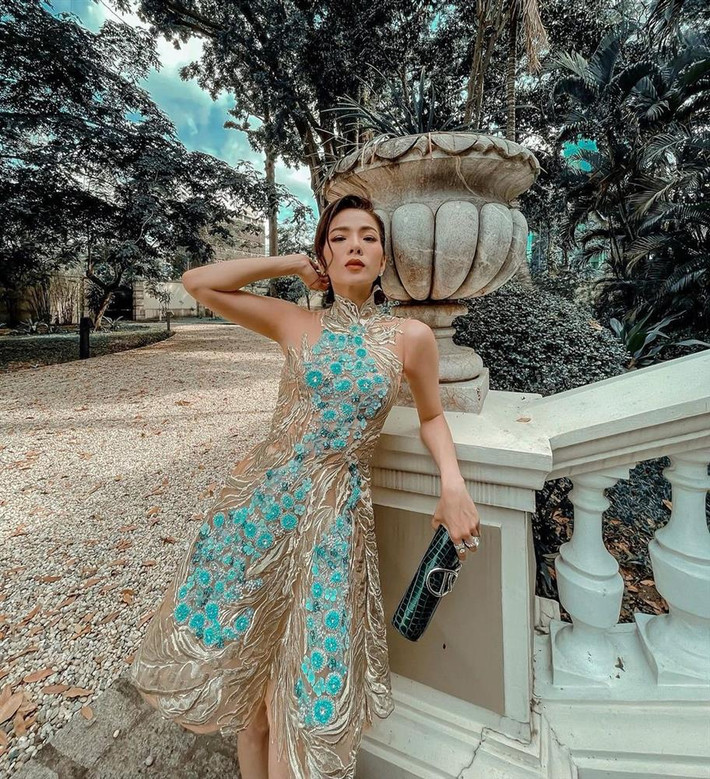 rong những bức hình Lệ Quyên đăng tải, dù cô đã cố tạo dáng bằng cách đưa tay lên vén tóc hoặc chống tay lên cầu thang...