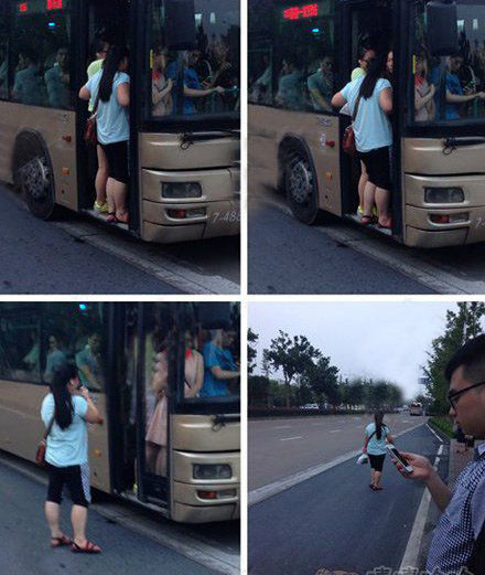 Xe thì quá đông, mình em không chen nổi.