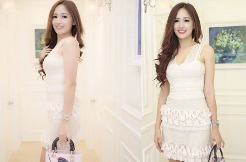 Hoa hậu Mai Phương Thúy gợi cảm với chiếc váy trắng bó sát.