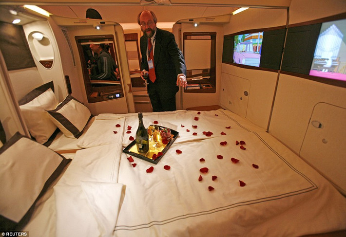 Đây là khoang hạng nhất trên chiếc máy bay Airbus A380 của hãng hàng không Singapore Airlines.