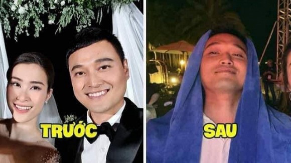 Chia sẻ loạt khoảnh khắc cực lầy lội của dàn nghệ sĩ như Trấn Thành, Minh Hằng, Diệu Nhi, Noo Phước Thịnh… trong hôn lễ 1 năm trước lên trang cá nhân, nữ ca sĩ thừa nhận cô đang ôm con cũng phải cười rung giường.