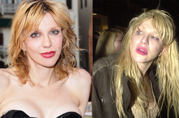 Courtney Love từng công khai mình nghiện ma túy và phải khổ sở cai nghiện ra sao. Cô sử dụng heroin ngay cả khi đang mang thai và ngoài ra còn dùng thêm cả ecstasy và cocaine. Nghiện ma túy nặng đã khiến vẻ ngoài của nữ ca sĩ tàn tạ nhanh chóng.
