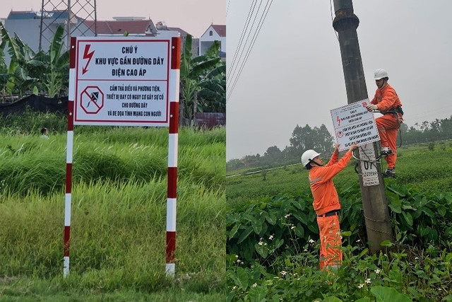 EVNHANOI lắp đặt hệ thống biển cảnh báo bảo vệ hành lang an toàn lưới điện e2.jpg