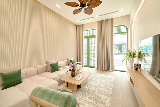 Thiết kế nhà mẫu townhouse kế thừa phong cách Indochine tinh tế. (Ảnh: Sun Property) 2.jpg
