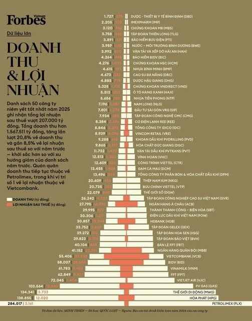 Doanh thu và lợi nhuận của Top 50 Công ty niêm yết tốt nhất Việt Nam năm 2025 11.jpg