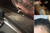 Đang trên đường, ô tô "ăn" trọn viên đá nặng cả kg "từ trên trời rơi xuống"