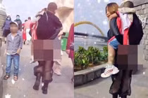 Mặc quần xuyên thấu cõng con, người phụ nữ “thả rông” gây phẫn nộ