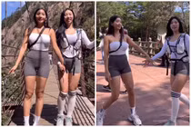 Diện quần bó sát leo núi, hai nữ gymer thành tâm điểm chú ý