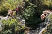 Rùng mình cặp đôi khách Tây ôm nhau nhảy ở thác nước Hà Giang