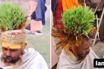 Người đàn ông trồng cỏ trên đầu, lấy tóc làm phân bón