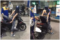 Cô gái đổ xăng phong cách “lười biếng”, netizen không ngừng chỉ trích