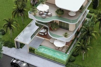 Villa uốn lượn như sóng biển, ô cửa tạo hiệu ứng ánh sáng