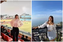 Bạn gái Văn Lâm ra sân cổ vũ, khoe body đồng hồ cát