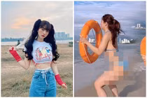 Mặc đồ bơi “tập gym” trên biển, Lê Bống nhận về chỉ trích