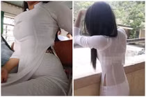 Diện áo dài trắng với tất lưới, nữ sinh gây nhức mắt