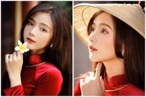 “Hot girl ảnh thẻ” khoe diện áo dài đỏ đẹp ngất ngây