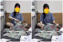 Cô dâu dùng máy đếm tiền phong bì, chị em không ngừng xuýt xoa