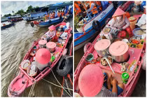 “Cưng xỉu” chiếc ghe full màu hồng nổi bật ở chợ nổi Cái Răng