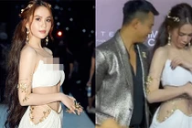 Sợ hớ hênh, Ngọc Trinh vô tư kéo áo ngực tại sự kiện