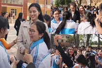 Fan nhí vui mừng khi gặp Đỗ Thị Hà và hai á hậu