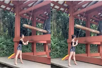 Hương Tràm bị phản ứng khi mặc váy ngắn, áo hai dây đi chùa