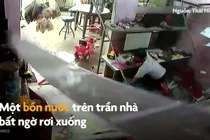 Video: Cảnh bồn nước rơi từ trần nhà suýt trúng đầu bé trai