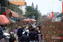 Dòng xe xuôi ngược trên hè dưới phố ngày 28 Tết, ô tô 'bò' trên đường Hà Nội