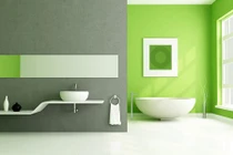 Làm mới nội thất phòng tắm bằng gam màu xanh mát