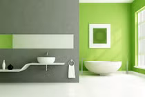 Làm mới nội thất phòng tắm bằng gam màu xanh mát