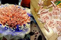 Chàng trai Trung Quốc tặng bạn gái bó hoa làm từ tiền