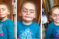 Bé 3 tuổi gây sốt vì trang điểm "biến thành" bà lão