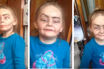 Bé 3 tuổi gây sốt vì trang điểm "biến thành" bà lão