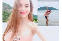 Phát sốt ảnh Hồ Ngọc Hà diện bikini được Kim Lý cõng trên lưng
