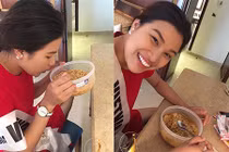 Nguyễn Thị Thành ăn mì gói chống đói tổng duyệt hoa hậu