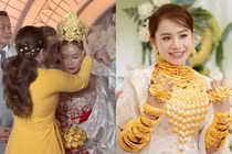 “Cô dâu 1000 cây vàng” gây xôn xao với vương miện vàng nặng trĩu