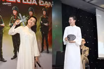 Rapper “Pháo xinh” diện áo dài, mái tóc cực chất tại gala Sao Nhập Ngũ