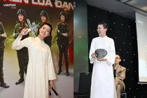 Rapper “Pháo xinh” diện áo dài, mái tóc cực chất tại gala Sao Nhập Ngũ