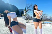 Bất chấp giá lạnh, hot girl xứ Trung diện quần bó chẽn khoe dáng