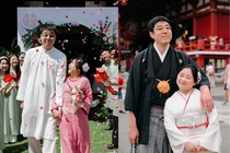 Đám cưới cô dâu 1m46 cưới chồng Nhật 1m93 gây xôn xao MXH