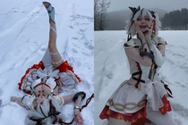 Nàng coser thả dáng giữa trời tuyết bất chấp thời tiết giá lạnh