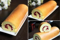 Tự làm bánh bông lan cuộn dâu đơn giản 