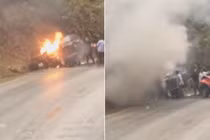 Ô tô hơn 2 tỷ cháy trơ khung sau va chạm trên quốc lộ 6