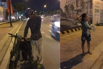 Cha con nghèo vừa dắt xe cà tàng vừa khóc nhưng hành động của cô gái lạ mới bất ngờ