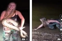 Kinh hãi gái trẻ liều lĩnh bắt trăn "khủng" bằng tay không