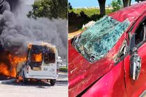  Đà Nẵng: Cận cảnh hiện trường vụ cháy ô tô và xe lao xuống cầu