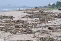 Sau đợt mưa lớn kéo dài, rác ngập bờ biển Đà Nẵng 